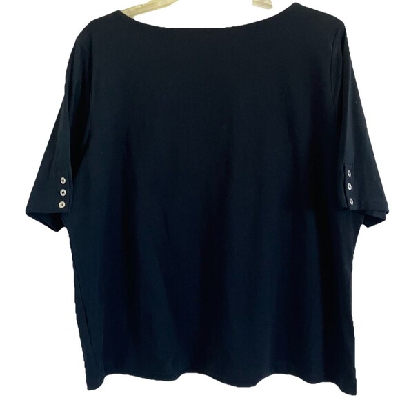 LIZ CLAIBORNE sz 3X Solid Black Cotton Stretch Short Sleeve Button Pullover Top - Picture 4 of 5